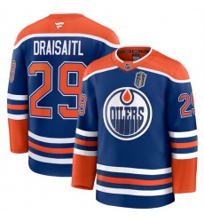 Men Edmonton Oilers 29 Leon Draisaitl Royal 2025 Stanley Cup Final Patch Stitched Hockey Jersey