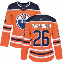 Womens Adidas Edmonton Oilers 26 Iiro Pakarinen Authentic Orange Home NHL Jersey 