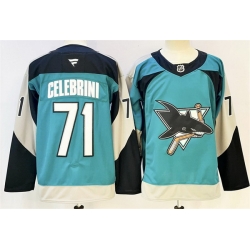 Men San Jose Sharks 71 Macklin Celebrini Teal 2025 Alternate Stitched Hockey Jersey