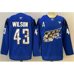 Men Washington Capitals 43 Tom Wilson Blue Cherry Blossom With A Patch Stitched Hockey Jersey
