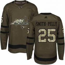Mens Adidas Washington Capitals 25 Devante Smith Pelly Authentic Green Salute to Service NHL Jersey 