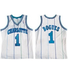 Men Charlotte Hornets 1 Muggsy Bogues White Stitched Basketball Jersey