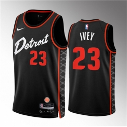 Men Detroit Pistons 23 Jaden Ivey Black 2023 24 City Edition Stitched Basketball Jersey