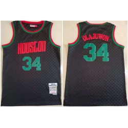 Men Houston Rockets 34 Hakeem Olajuwon Black 1993 94 Throwback Stitched Jersey
