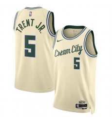 Men Milwaukee Bucks 5 Gary Trent Jr Cream 2025 26 City Edition Stitched Basketball Jersey Men Milwaukee Bucks 5 Gary Trent Jr Cream 2025 26 City Edition Stitched Basketball Jersey