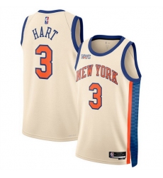 Men New Yok Knicks 3 Josh Hart Cream 2025 26 City Edition Stitched Basketball Jersey