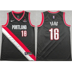 Men Portland Trail Blazers 16 Yang Hansen Black Icon Edition Stitched Basketball Jersey