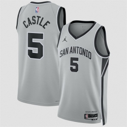 Men San Antonio Spurs 5 Stephon Castle Silver 2025 Statement Edition Stitched Basketball Jersey