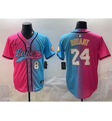 Men Los Angeles Lakers Front 8 Back 24 Kobe Bryant Pink Blue Limited Stitched Baseball Jersey