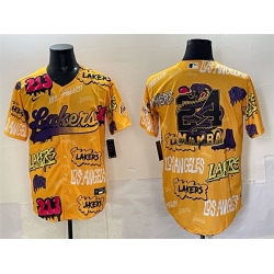 Men Los Angeles Lakers Team Big Logo Yellow Limited Stitched Baseball Jersey