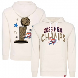 Men Oklahoma City Thunder Cream 2025 Finals Champions Metallic Olsen Tri Blend Pullover Hoodie