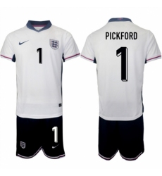 Men England 1 Jordan Pickford 2024 25 White Home Soccer Jersey Suit