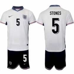 Men England 5 John Stones 2024 25 White Home Soccer Jersey Suit
