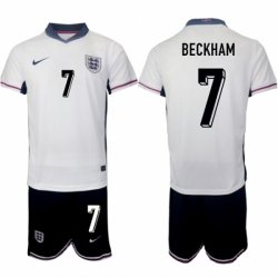 Men England 7 Beckham 2024 25 White Home Soccer Jersey Suit