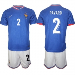 Men France 2 Benjamin Pavard Blue 2024 25 Home Soccer Jersey Suit