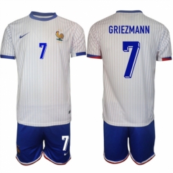 Men France 7 Antoine Griezmann White 2024 25 Away Soccer Jersey Suit
