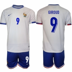 Men France 9 Olivier Giroud White 2024 25 Away Soccer Jersey Suit