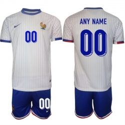 Men France Custom White 2024 25 Away Soccer Jersey Suit