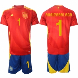 Men Spain Team 1 Kepa Arrizabalaga 2024 25 Red Home Soccer Jersey Suit