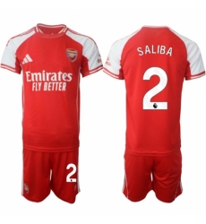 Men Arsenal FC 2 William Saliba Red 2025 Home Soccer Jersey Suit
