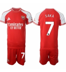 Men Arsenal FC 7 Bukayo Saka Red 2025 Home Soccer Jersey Suit