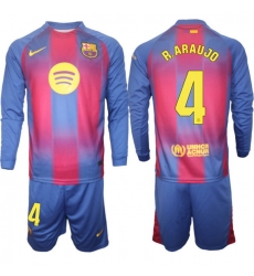 Men FC Barcelona 2026 Soccer Jerseys Red Long #4 R.ARAUJO Men FC Barcelona 2026 Soccer Jerseys Red Long #4 R.ARAUJO