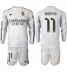 Men Real Madrid 2026 Soccer Jerseys White Long #11 RODRYGO