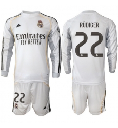 Men Real Madrid 2026 Soccer Jerseys White Long #22 RUDIGER