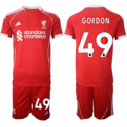 Men Liverpool 49 Kaide Gordon 2025 Red Home Soccer Jersey Suit