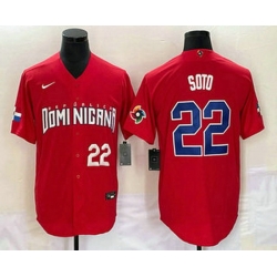 Mens Dominican Republic Baseball #22 Juan Soto Number 2023 Red World Classic Stitched Jersey