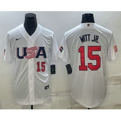 Men's USA Baseball #15 Bobby Witt Jr Number 2023 White World Baseball Classic Replica Stitched Jersey