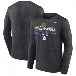Men Los Angeles Dodgers Heather Charcoal Big  26 Tall 2024 World Series Champions Locker Room Long Sleeve T Shirt