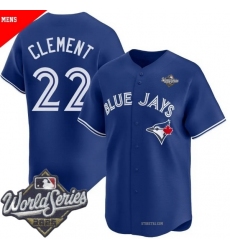 Men Toronto Blue Jays 22 Ernie Clement Royal Cool Base Stitched Baseball Jersey Men Toronto Blue Jays 22 Ernie Clement Royal Cool Base Stitched Baseball Jersey