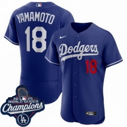 Men Los Angeles Dodgers 18 Yoshinobu Yamamoto Cool Base 2025 World Champions Stitched Baseball Jersey Blue