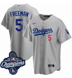 Men Los Angeles Dodgers 5 Freddie Freeman Cool Base 2025 World Champions Stitched Baseball Jersey Gray