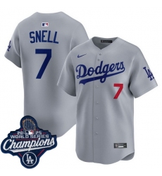 Men Los Angeles Dodgers 7 Blake Snell Cool Base 2025 World Champions Stitched Baseball Jersey Gray
