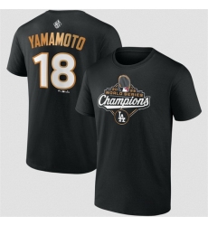Men Los Angeles Dodgers 18 Yoshinobu Yamamoto Black 2025 World Series Champions Name  26 Number T Shirt