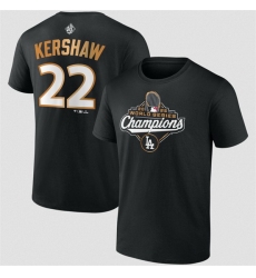 Men Los Angeles Dodgers 22 Clayton Kershaw Black 2025 World Series Champions Name  26 Number T Shirt