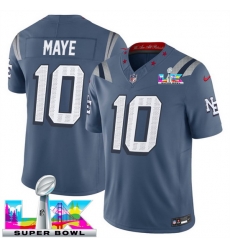 Youth New England Patriots 10 Drake Maye Storm Blue 2025 F U S E  Super Bowl LX Patch  Rivalries Vapor Limited Stitched Football Jersey