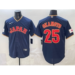 Men Japan Baseball  25 Kazuma Okamoto Navy 2026 World Baseball Classic Road Stadium Stitched Jersey