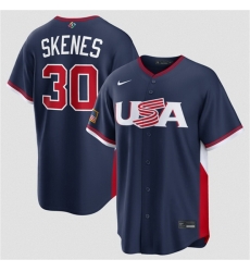 Men USA Baseball  30 Paul Skenes Navy 2026 World Baseball Classic Road Stadium Stitched Jersey