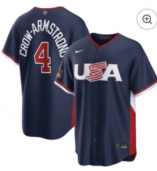Men USA Baseball  4 Pete Crow Armstrong Navy 2026 World Baseball Classic United States 250th Anniversary Patch Road Stadium Stitched Jersey
