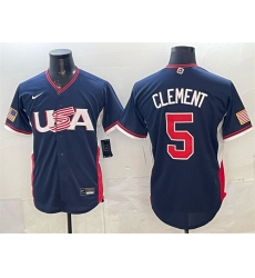 Men USA Baseball 5 Ernie Clement Navy 2026 World Baseball Classic Road Stadium Stitched Jersey Men USA Baseball 5 Ernie Clement Navy 2026 World Baseball Classic Road Stadium Stitched Jersey