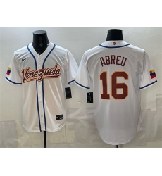 Men Venezuela Baseball 16 Wilyer Abreu White 2026 World Baseball Classic Home Stadium Stitched Jersey Men Venezuela Baseball 16 Wilyer Abreu White 2026 World Baseball Classic Home Stadium Stitched Jersey