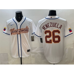 Men Venezuela Baseball  26 Venezuela White 2026 World Baseball Classic Home Stadium Stitched Jersey