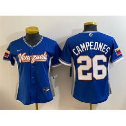 Youth Venezuela Baseball  26 Campeones Royal 2026 World Baseball Classic Road Stadium Stitched Baseball Jersey