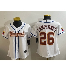 Youth Venezuela Baseball 26 Campeones White 2026 World Baseball Classic Home Stadium Stitched Baseball Jersey Youth Venezuela Baseball 26 Campeones White 2026 World Baseball Classic Home Stadium Stitched Baseball Jersey