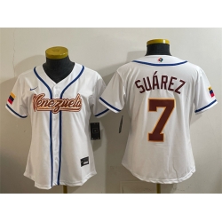 Youth Venezuela Baseball  7 Eugenio Suarez White 2026 World Baseball Classic Home Stadium Stitched Baseball Jersey